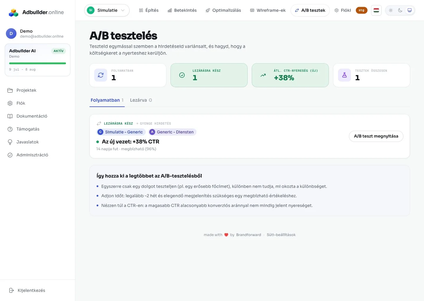 Az A/B-fül futó tesztekkel és a győztes előnyével