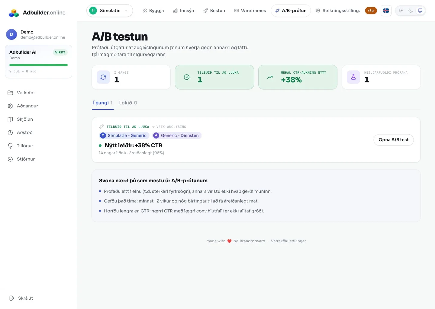 A/B-flipinn með keyrandi prófum og forskoti sigurvegarans