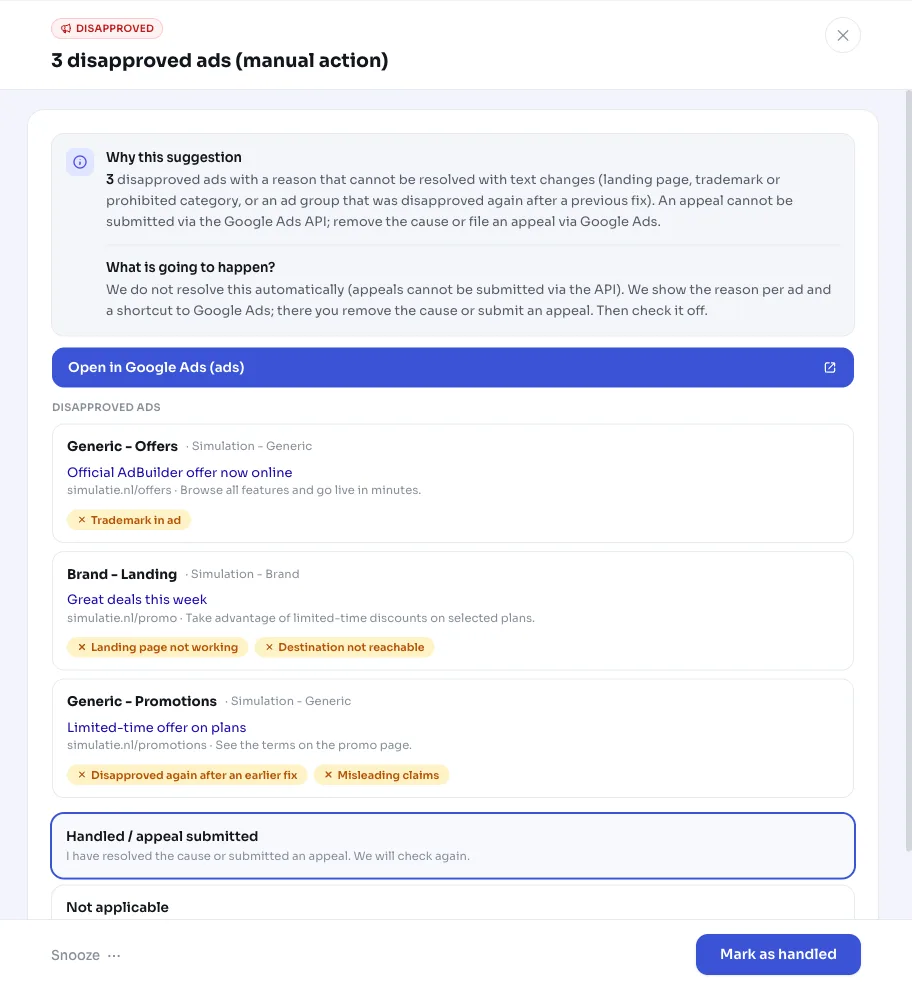 Avvisade annonser i Google Ads: hitta orsaken och åtgärda