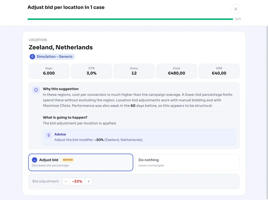 Adjust bid per location in Google Ads