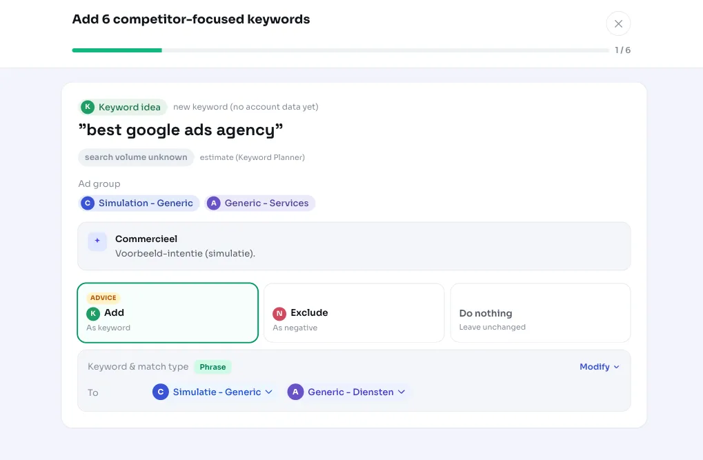 Додавання конкурентно орієнтованих ключових слів у Google Ads