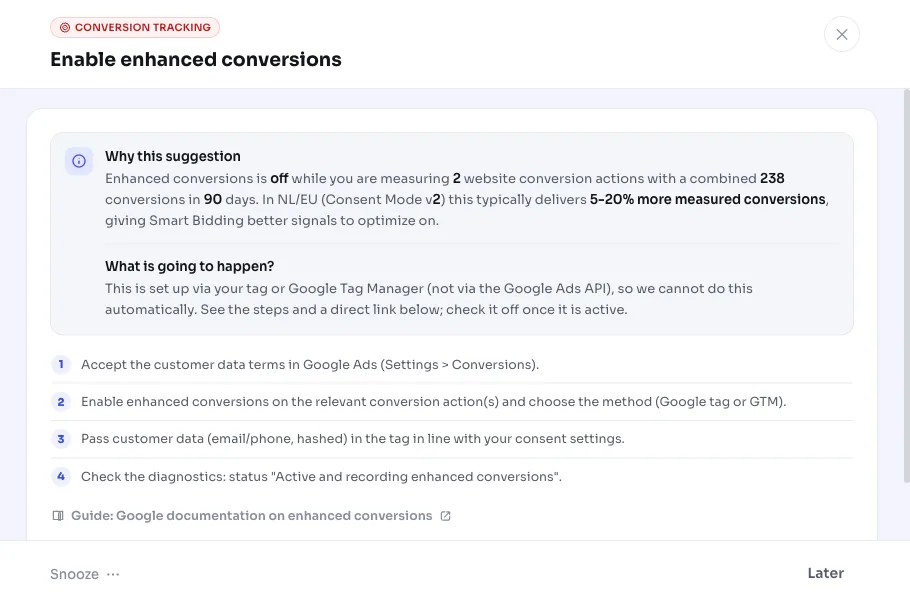 Activa les conversions millorades a Google Ads