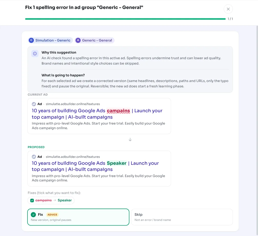 Fix spelling mistakes in your Google Ads ads