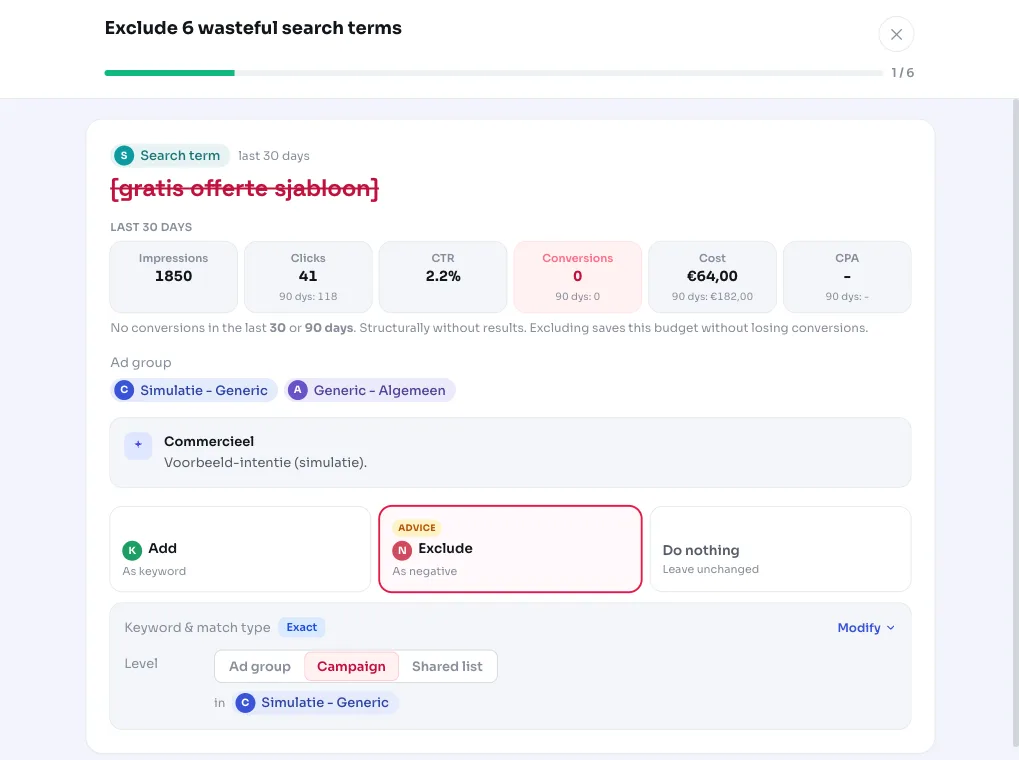 Verschwenderische Suchbegriffe mit negativen Keywords ausschließen