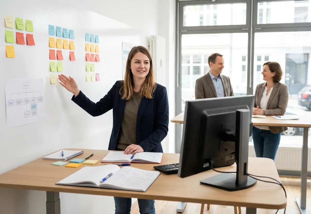 Freelance-Marketer arbeitet an mehreren Kundenkampagnen