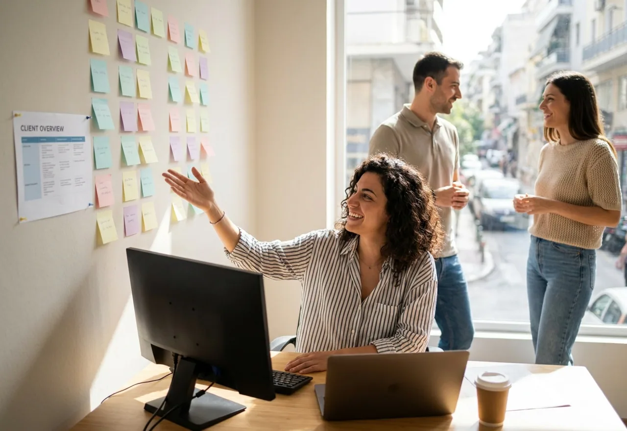 Freelance marketer δουλεύει σε πολλαπλές καμπάνιες πελατών