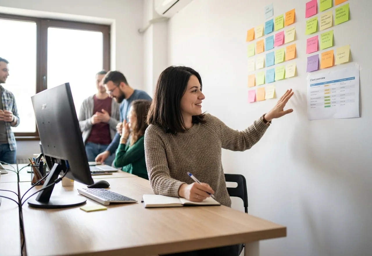 Un marketer freelance lucrează la mai multe campanii de client