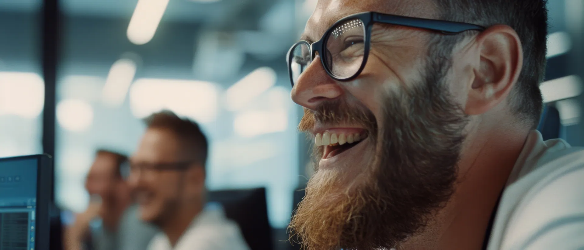 Smiling entrepreneur at their laptop in the office