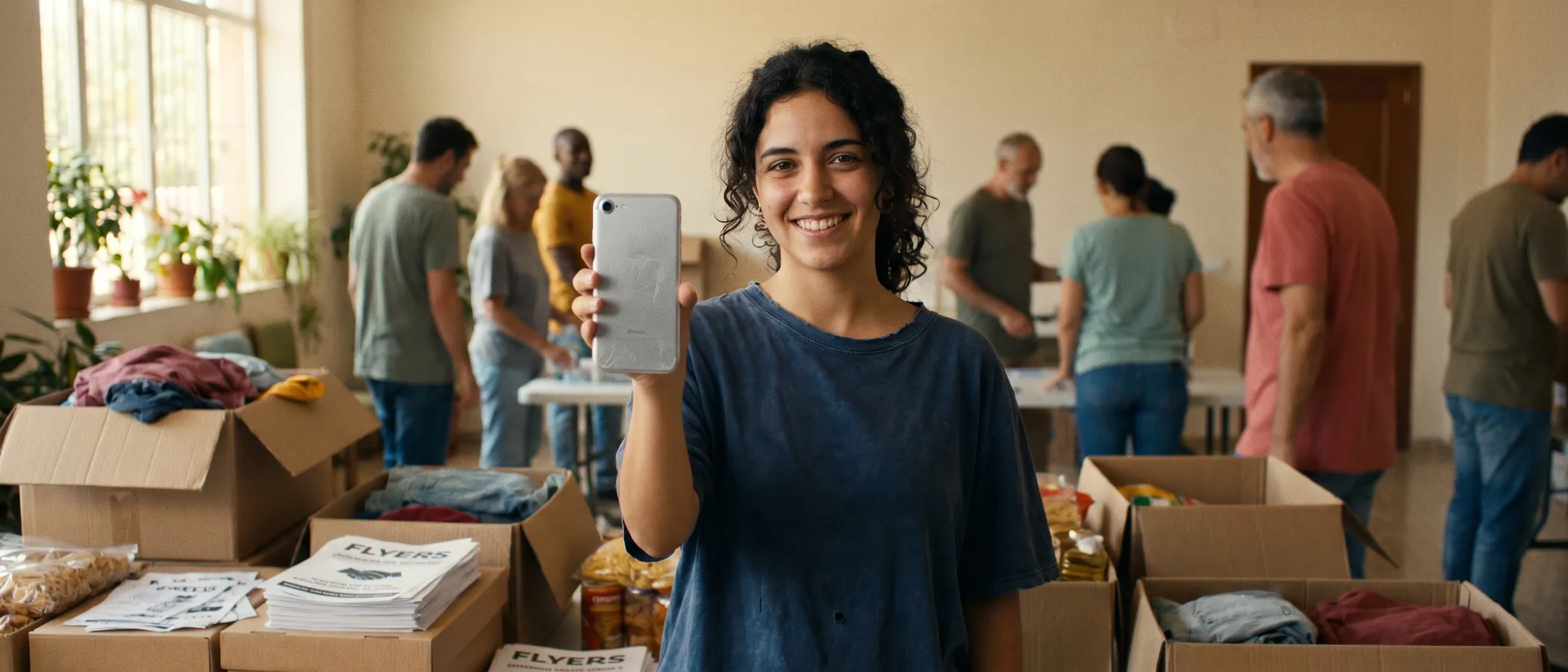 Un voluntari d'una organització sense ànim de lucre treballa en un portàtil gestionant Google Ad Grants a una petita oficina comunitària