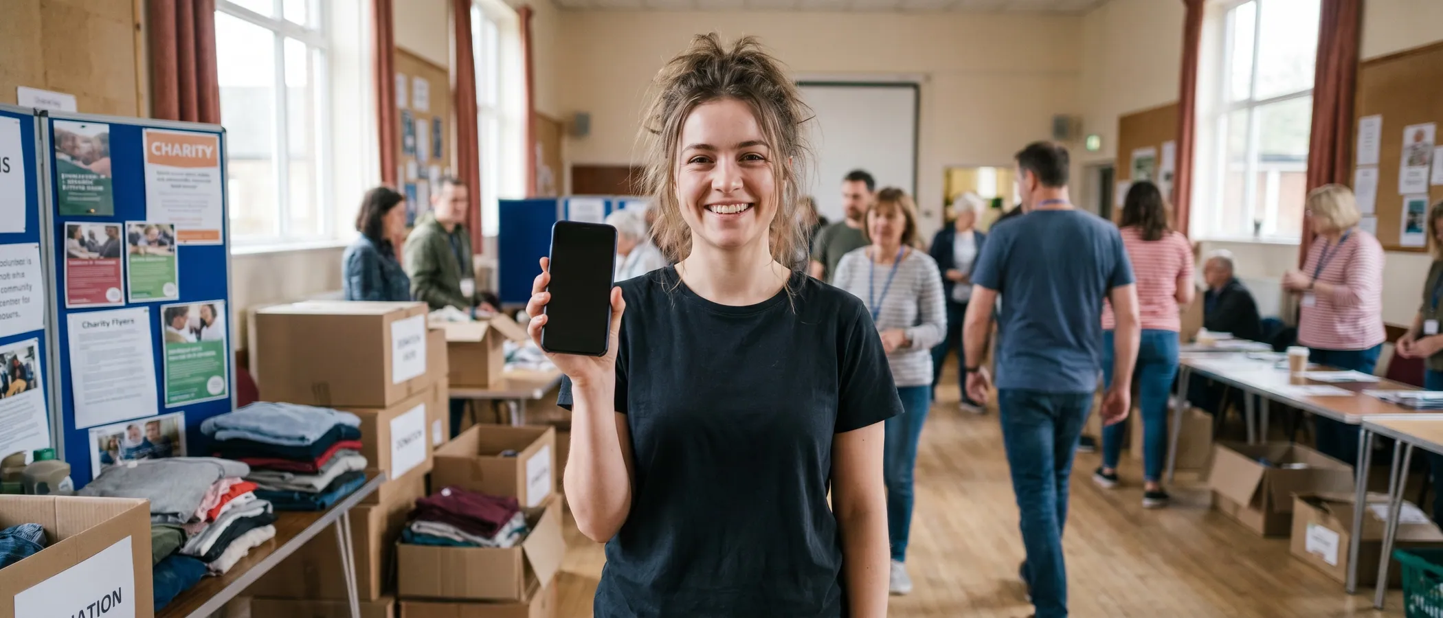 A nonprofit charity worker using Google Ad Grants on a laptop in a small community office