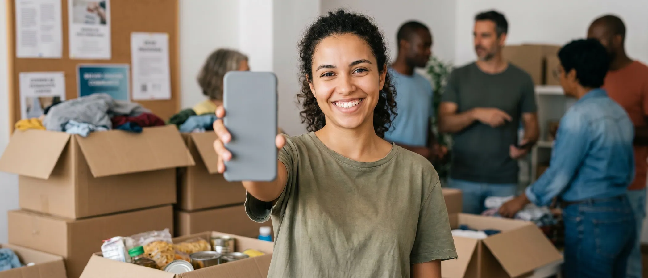 Voluntária de organização sem fins lucrativos a usar o Google Ad Grants num escritório comunitário