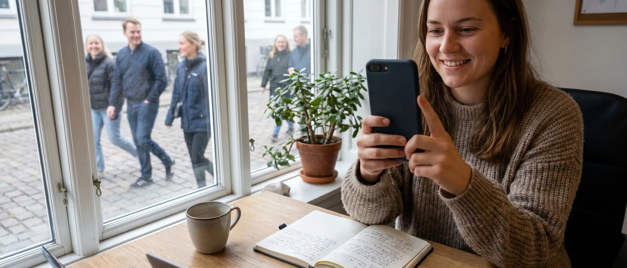 Selvstændig erhvervsdrivende håndterer sin egen Google Ads-markedsføring på en laptop som alternativ til et bureau