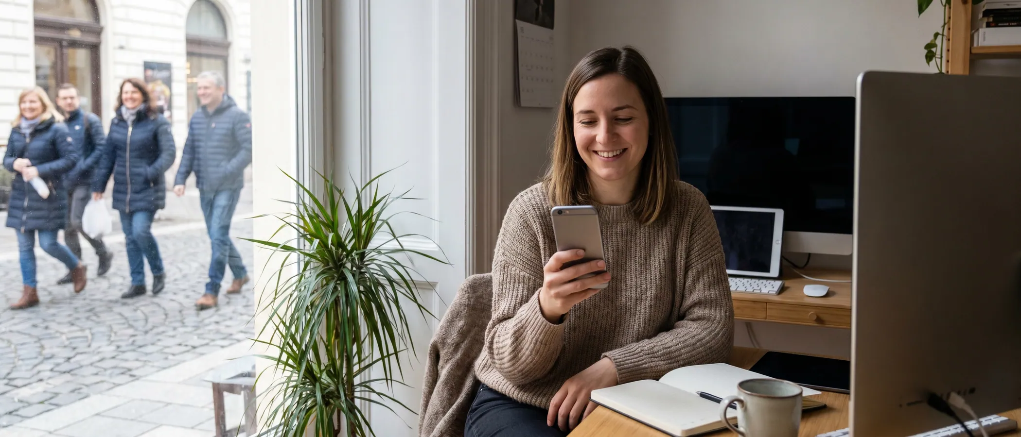 Magabiztos kisvállalkozó önállóan végzi a Google Ads marketing feladatokat laptopon