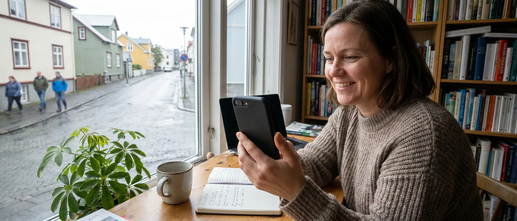 Sjálfbær eigandi smáfyrirtækis sér um eigin markaðssetningu á fartölvu í stað Google Ads sérfræðings