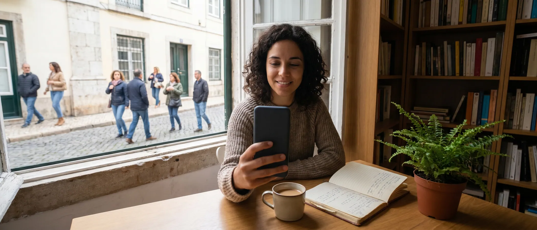 Empresária confiante a gerir o próprio marketing digital como alternativa a uma agência Google Ads