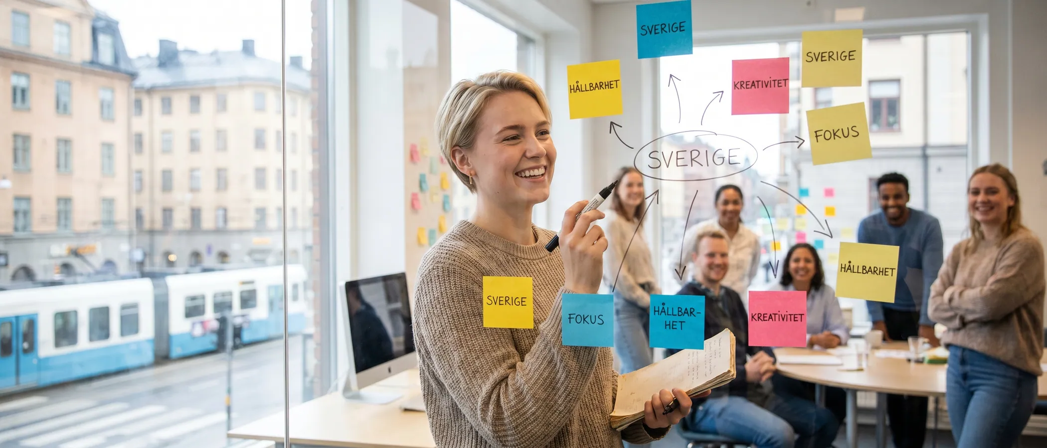 Person sätter upp en Google Ads-kampanj på en laptop vid ett välorganiserat skrivbord