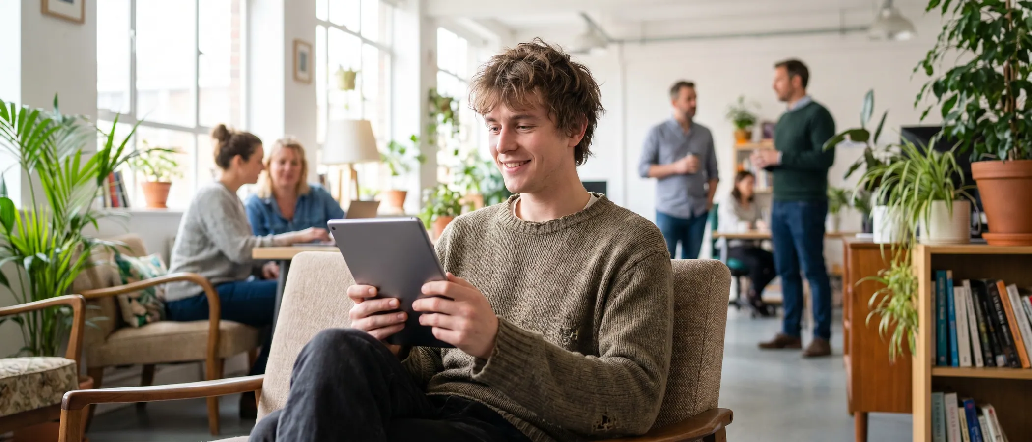 A person using a modern Google Ads Editor alternative on a laptop at a bright desk