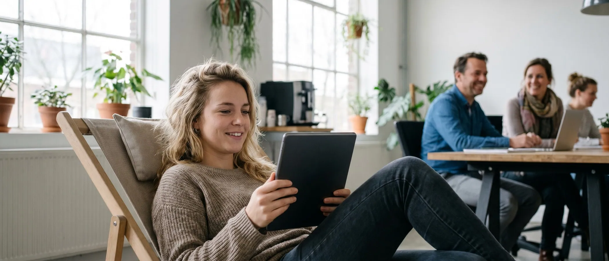 Persoon werkt in een modern alternatief voor Google Ads Editor op een laptop aan een helder bureau