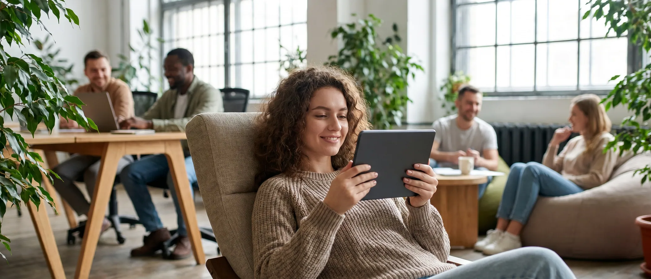 Людина працює у сучасному вебзастосунку як альтернативі Google Ads Editor за яскравим столом