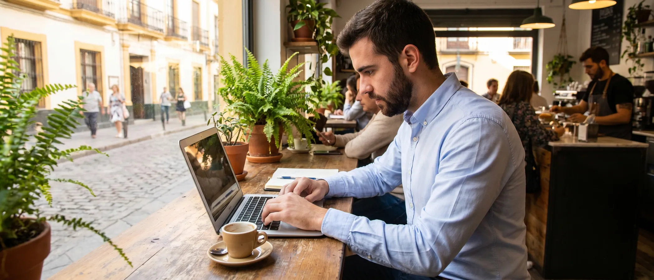 Un freelancer treballa en un portàtil a casa seva gestionant les seves campanyes de Google Ads