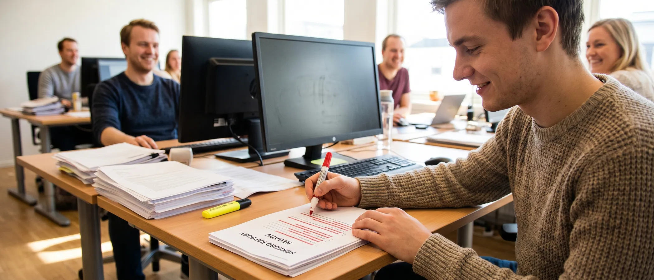 Person gjennomgår søkedata på laptop for å finjustere en liste med negative søkeord i Google Ads