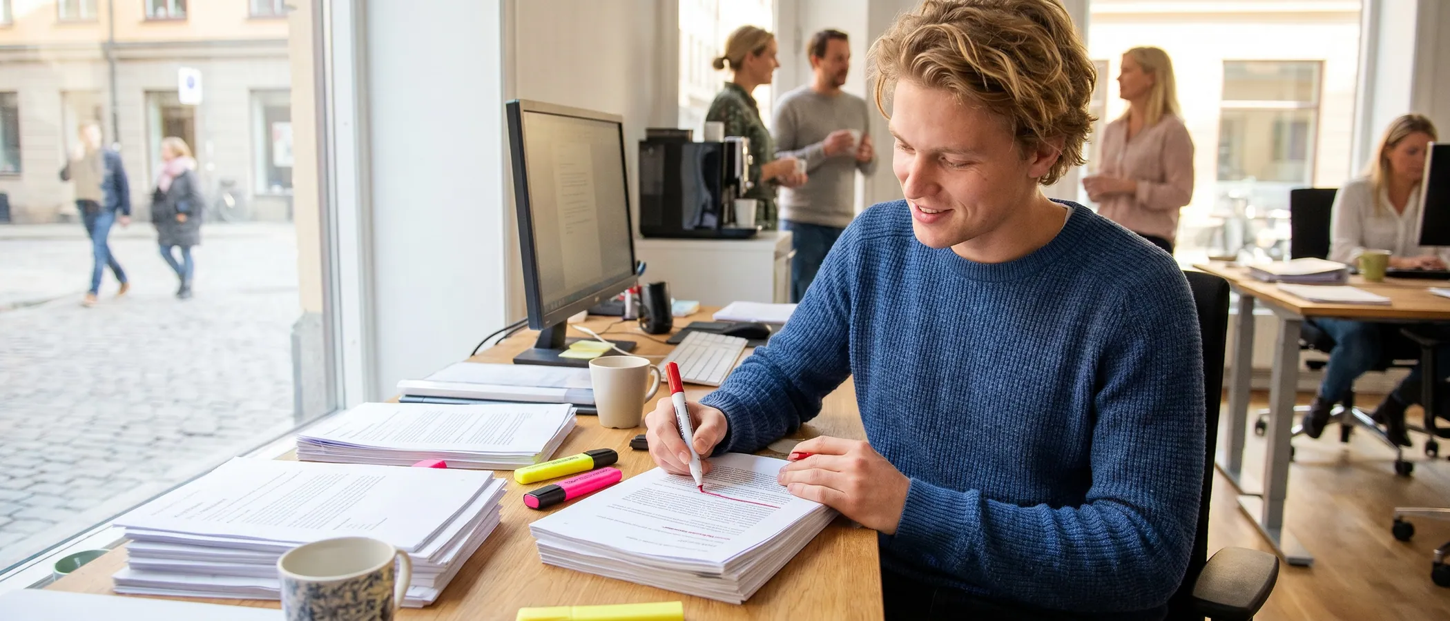 Person granskar sökdata på en laptop och förfinar en lista med negativa sökord i Google Ads
