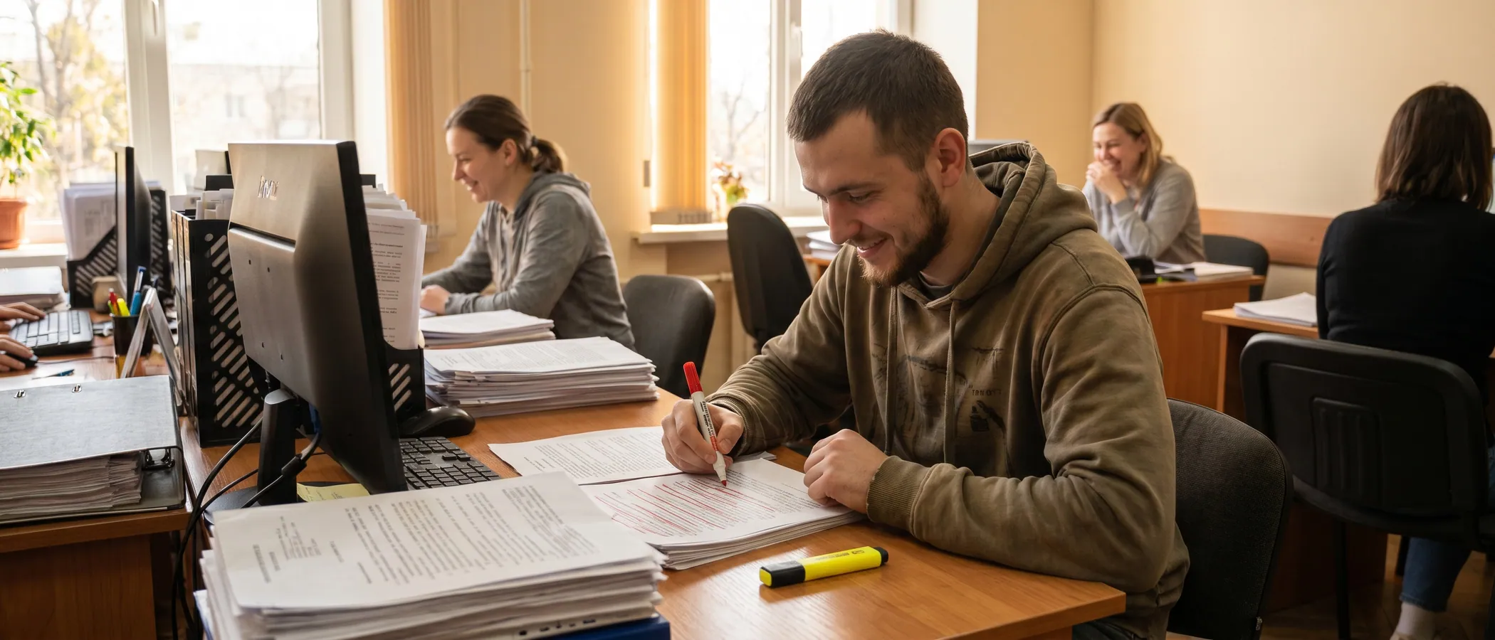 Людина переглядає пошукові дані на ноутбуці та уточнює список мінус-слів для Google Ads
