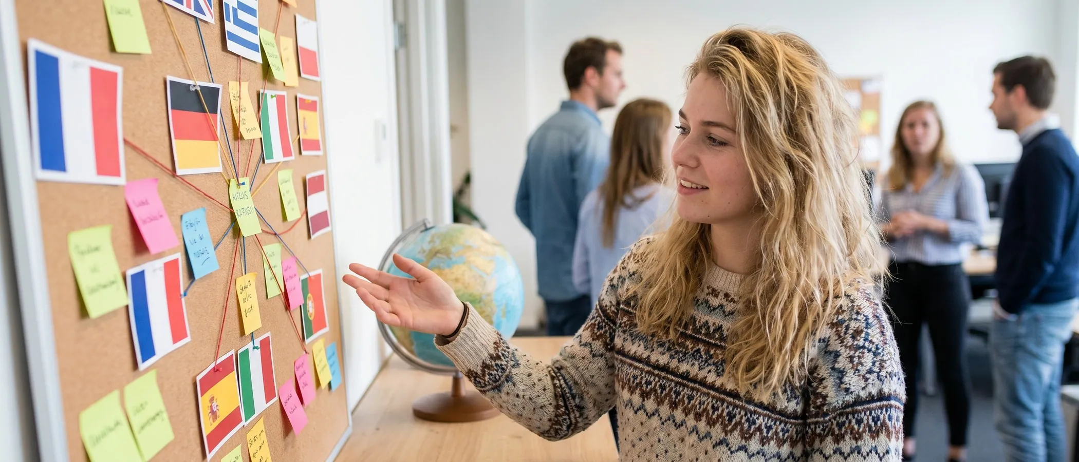 Marketeer beheert meertalige Google Ads campagnes op een laptop aan een modern bureau